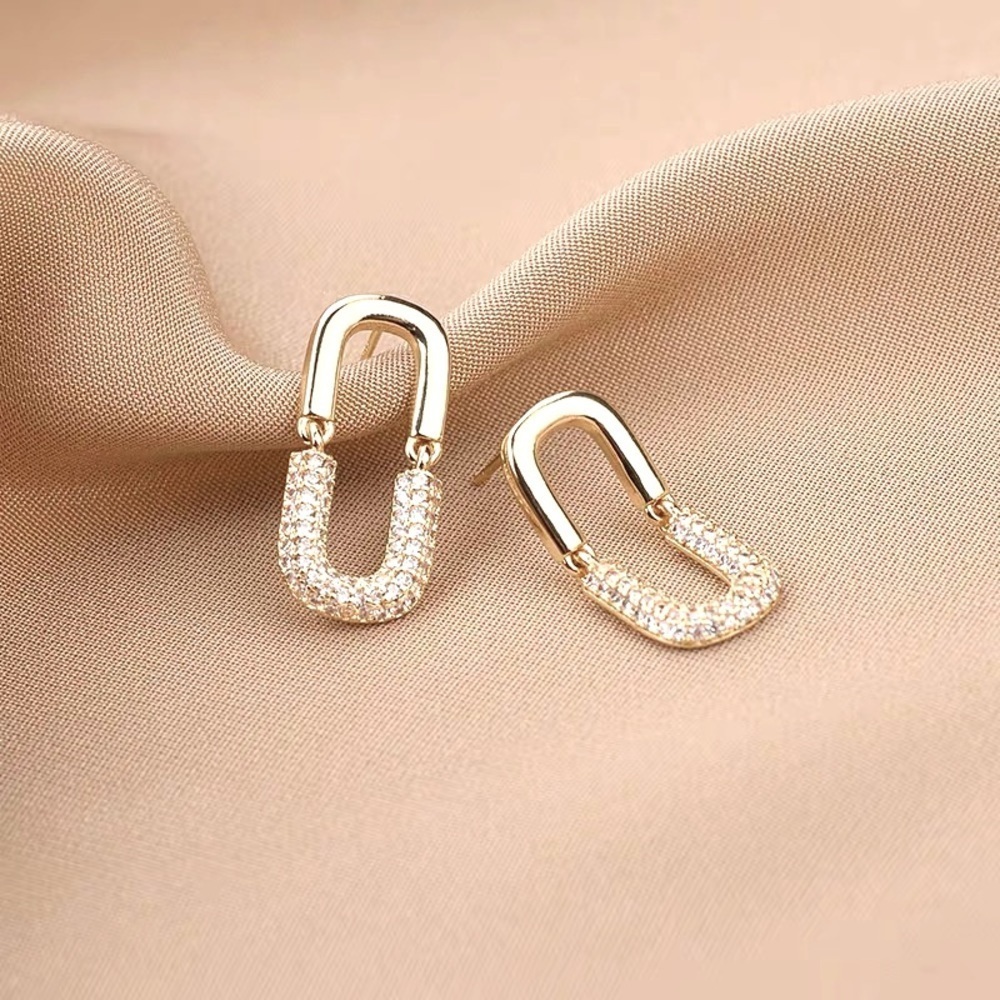 💎 BOGO❗️PRICE🔻Geometric Minimalist Zirconia Gold Earrings simple - Picture 2 of 5